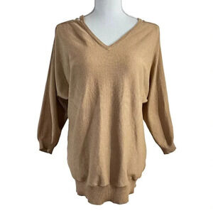New York & Company Gold Tan Womens Sweater Medium Slits on Shoulders Slouchy